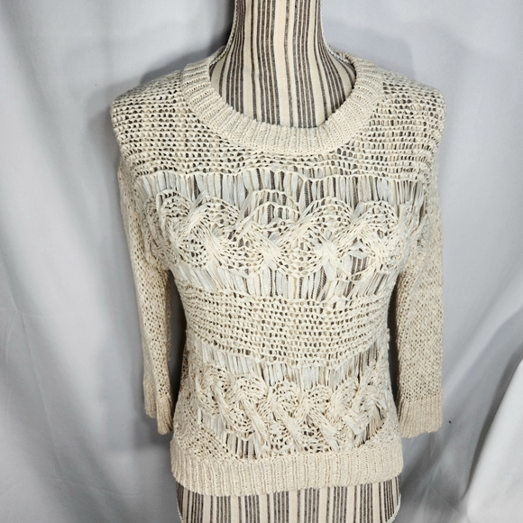 American Rag Cie 1984 Off White Knit Sweater Semi-Sheer Floral Print Back Medium - Picture 1 of 10